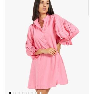 Sincerely Ours Pink Puff-Sleeve Cotton Mini  Dress ties at Back Sz L